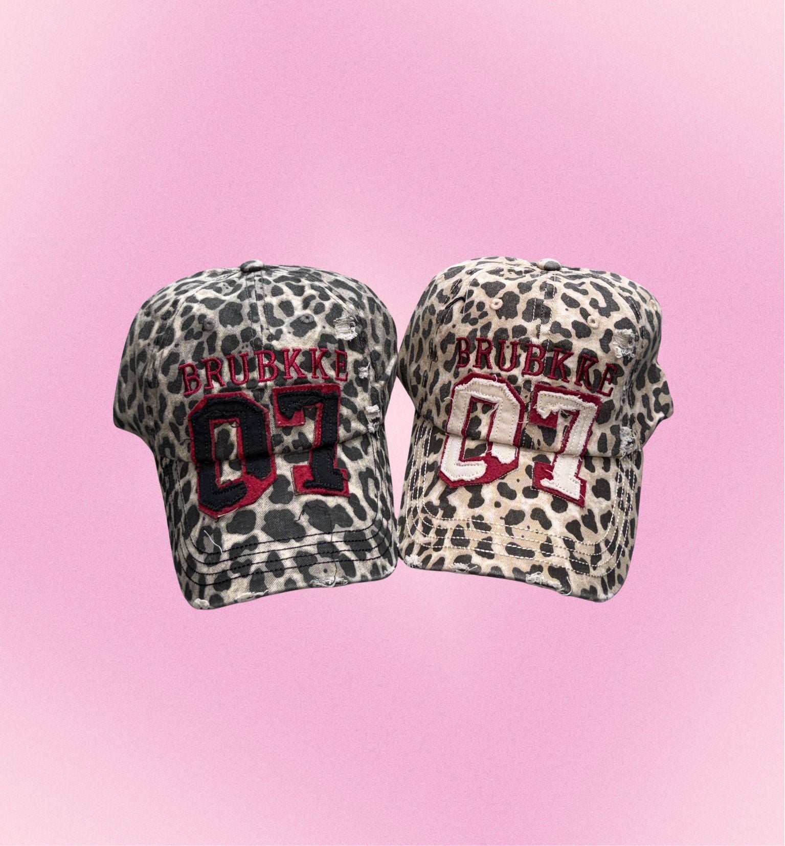 Leopard Print "07" Embroidery Distressed Baseball Cap