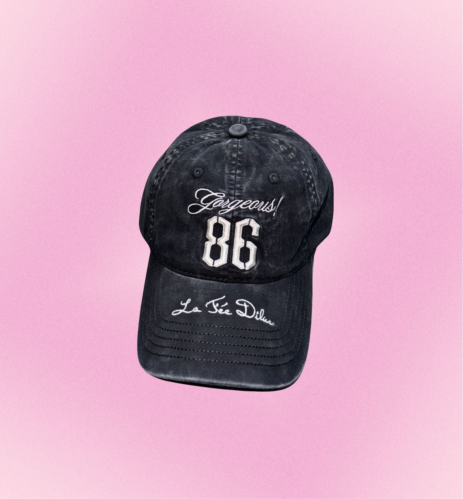 "Gorgeous 86" Washed Charcoal Embroidery Cap