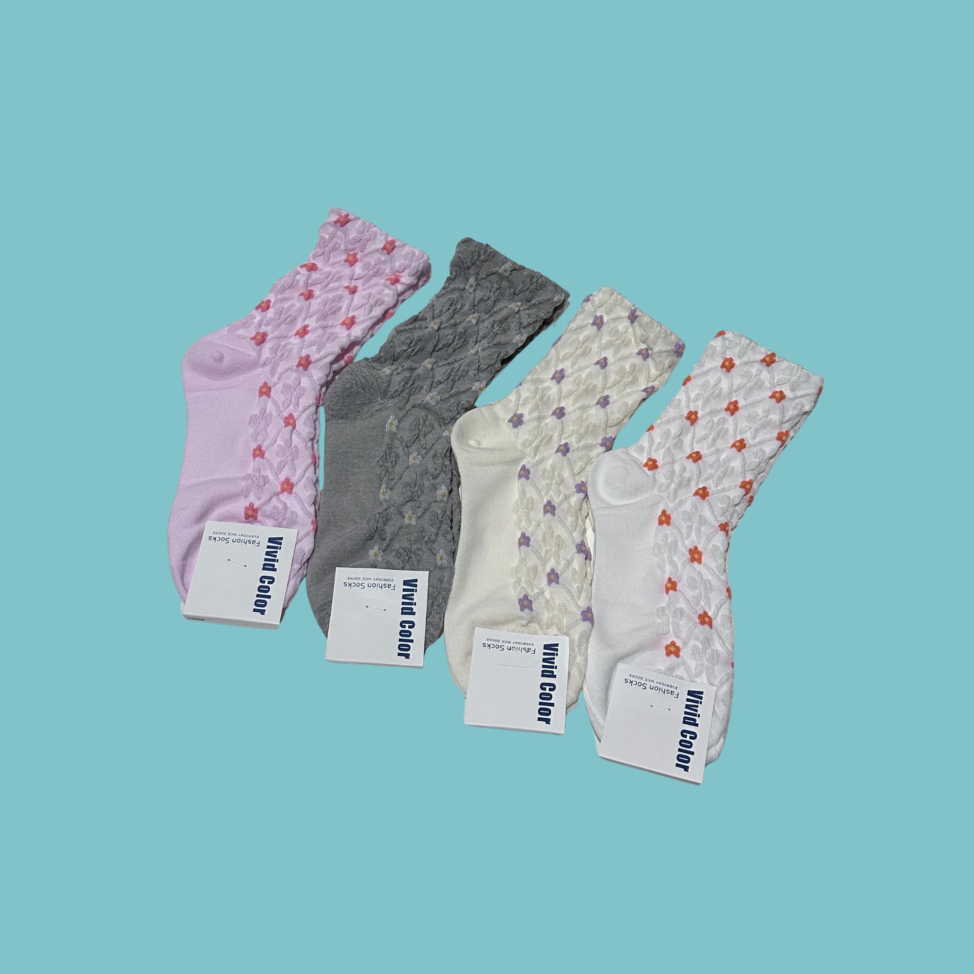 BBS "Flora" 3D Flower Knit Crew Socks
