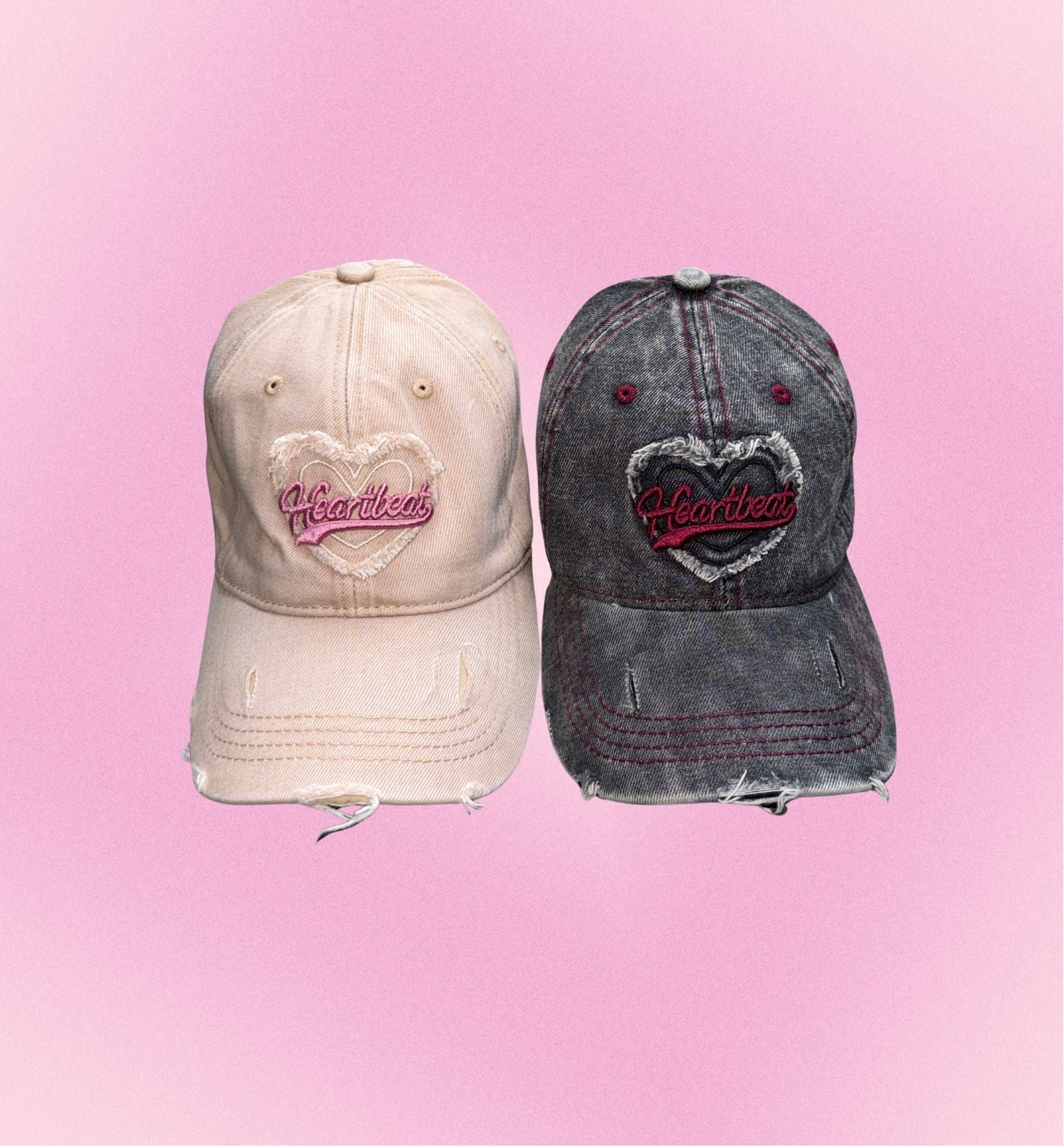 Heartbeat Embroidery Ripped Denim Cap / Heartbeat