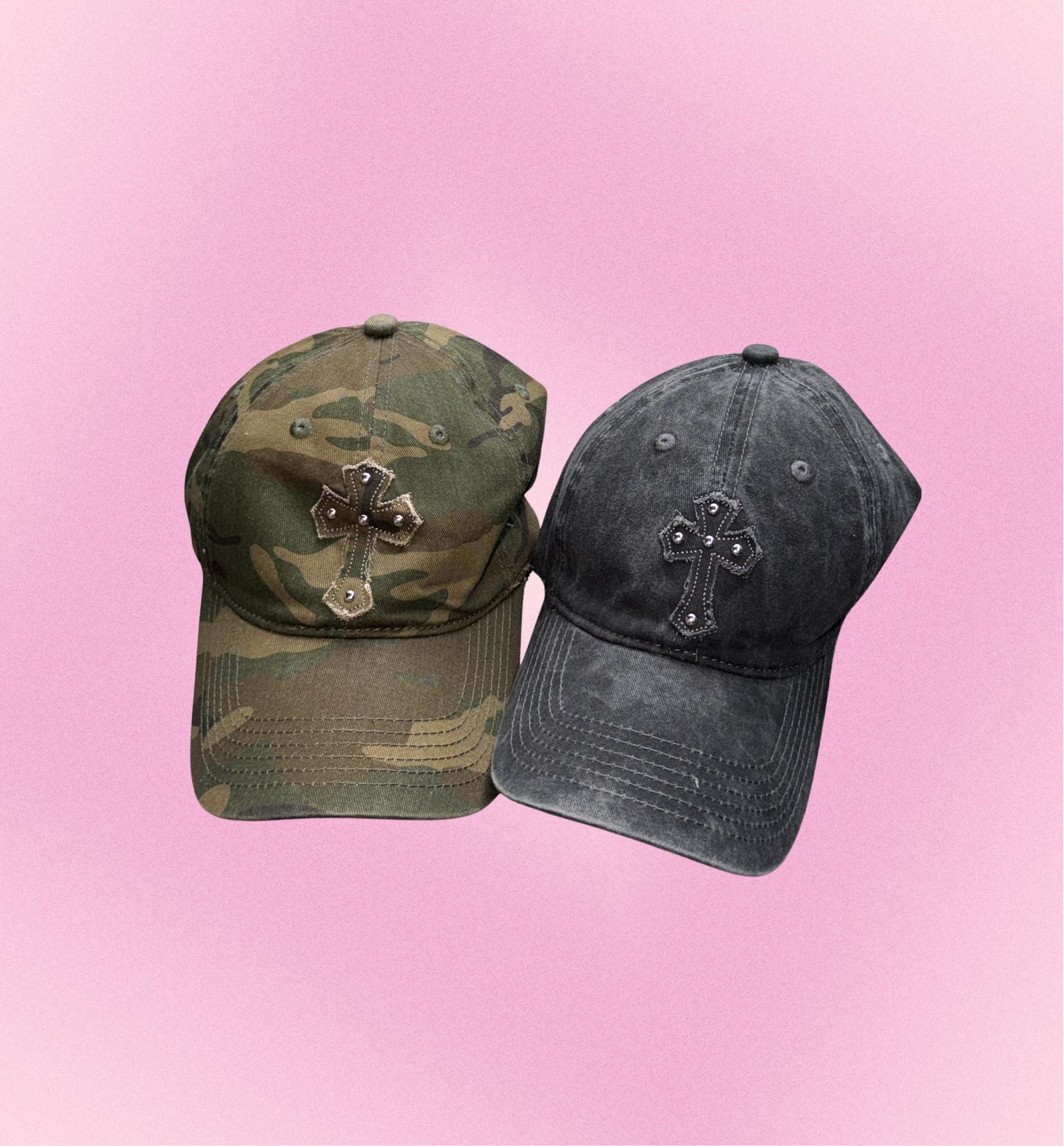 Gothic Cross Studded Distressed Cap