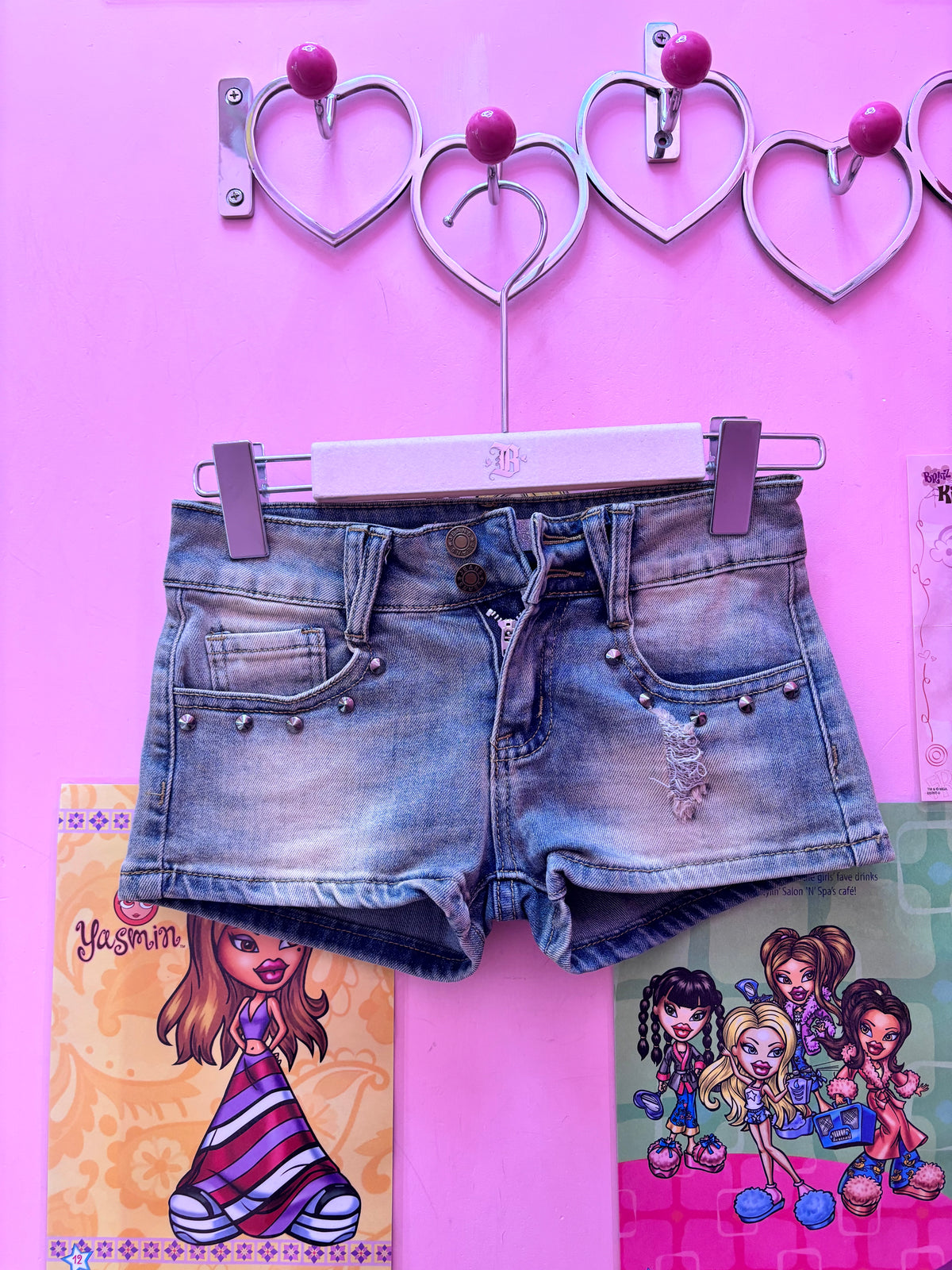 Studded denim shorts