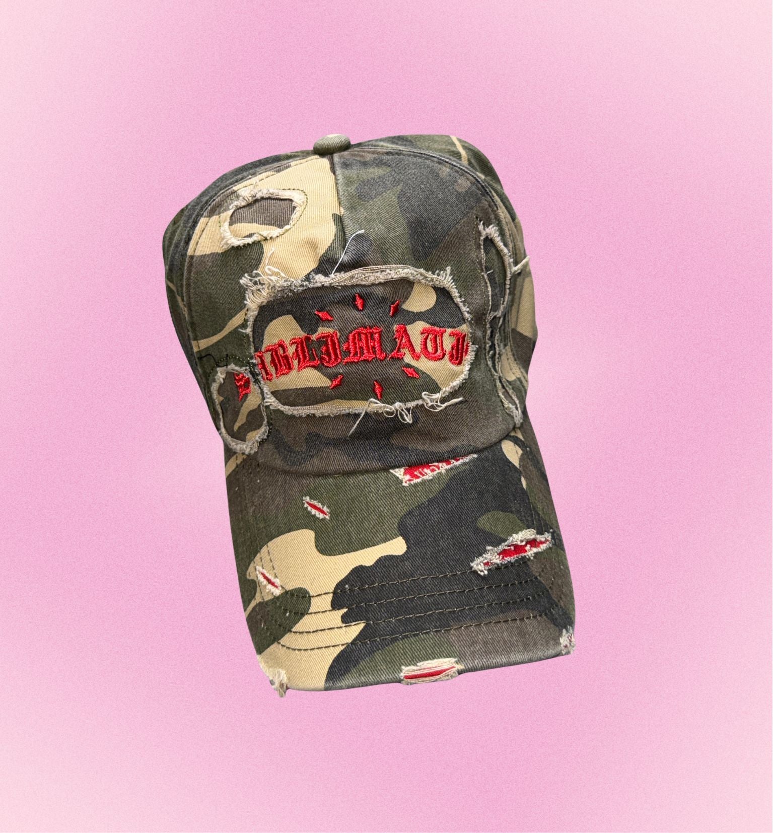 Iblimati Gothic Red Embroidery Distressed Cap